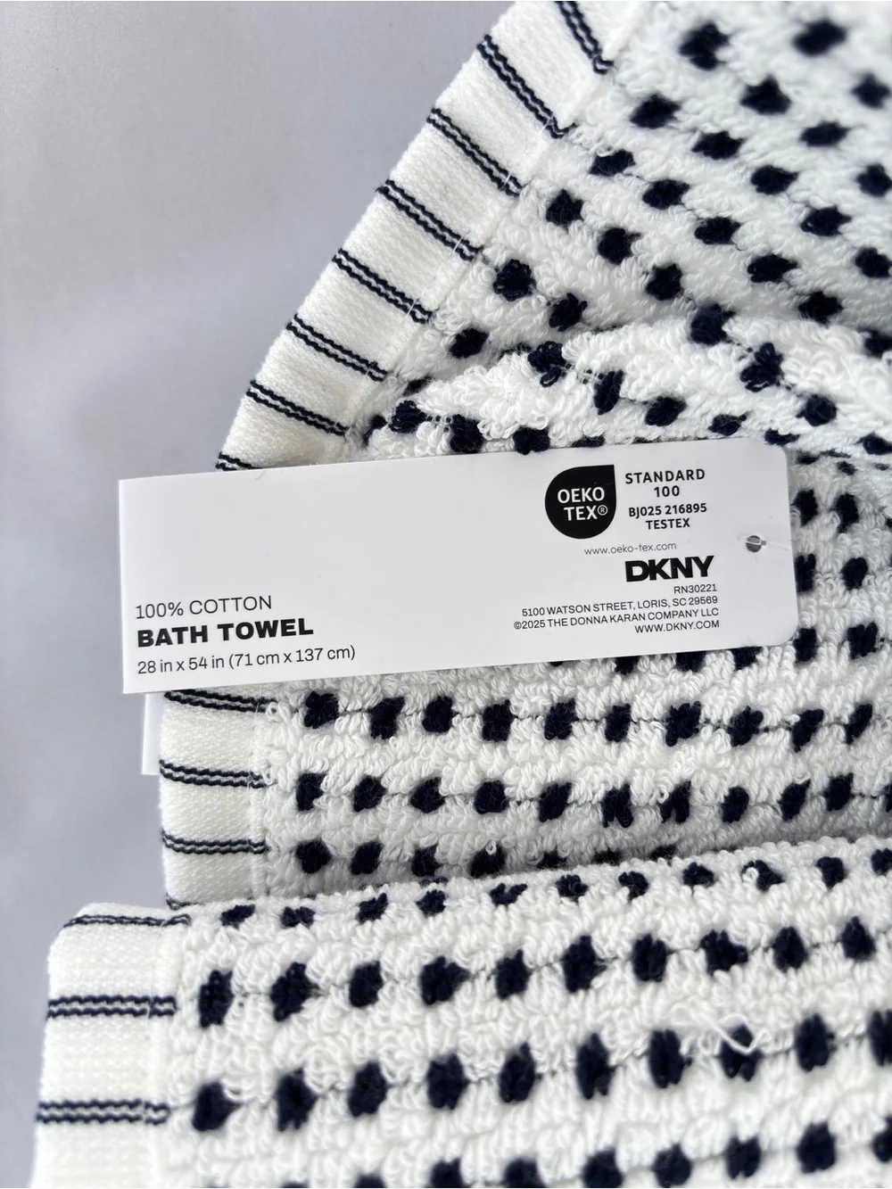 NWT DKNY Set of 8 Black and White Checkerboard 100% Cotton Bath & Hand Towels
